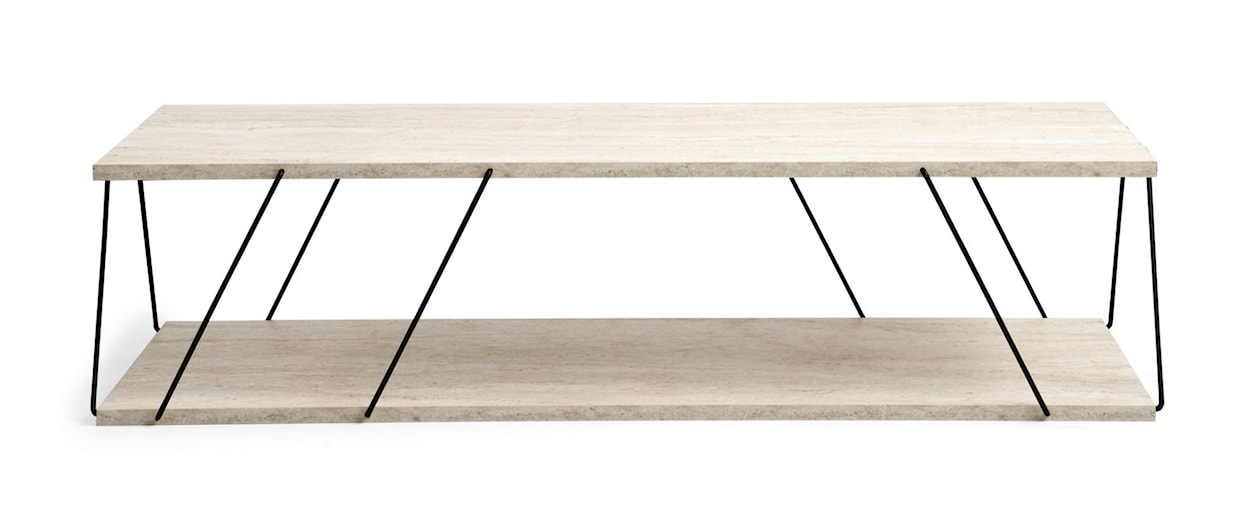 Stolik kawowy Labna z półką 50x120 cm trawertyn/ czarny stelaż  - zdjęcie 4