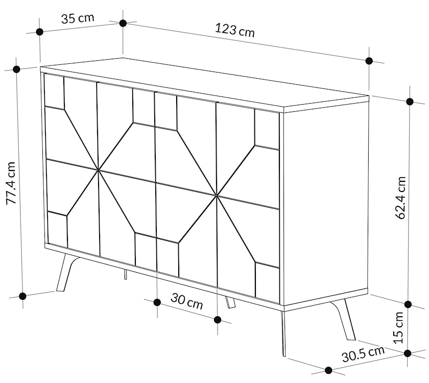 Komoda czterodrzwiowa Lelaken 123 cm z geometrycznym wzorem na froncie biała  - zdjęcie 6