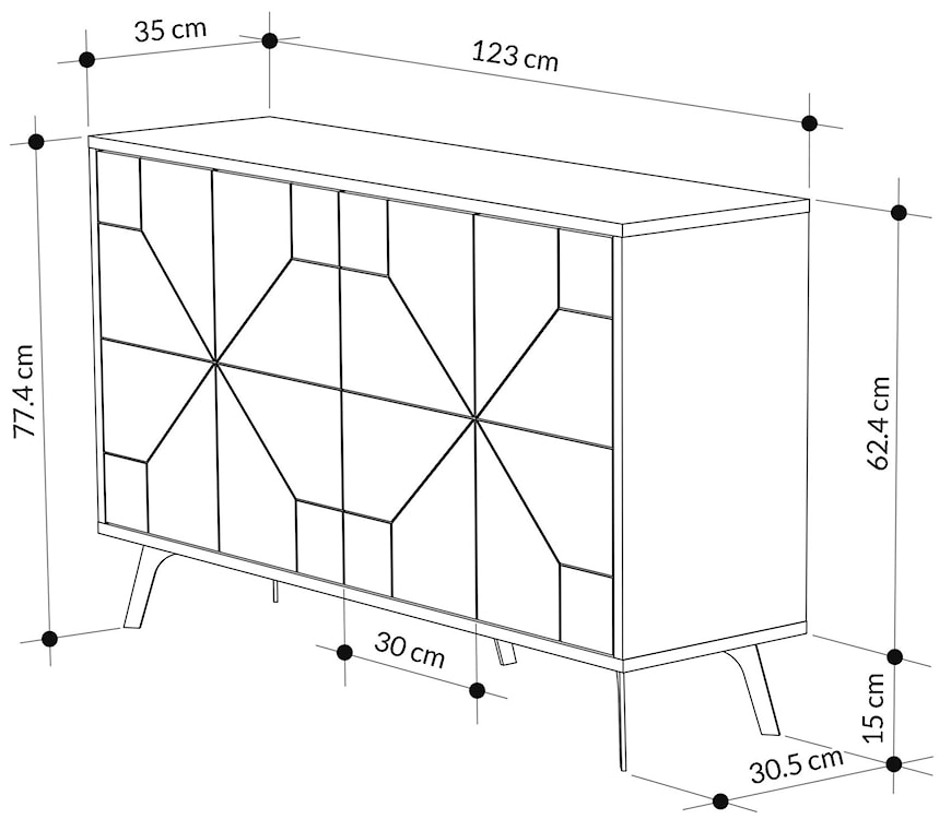 Komoda czterodrzwiowa Lelaken 123 cm z geometrycznym wzorem na froncie dąb naturalny  - zdjęcie 6