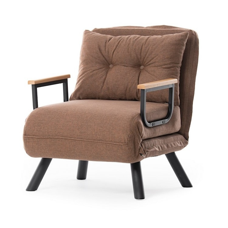 Fotel rozkładany jednoosobowy Aligmart z podłokietnikami brązowy len
