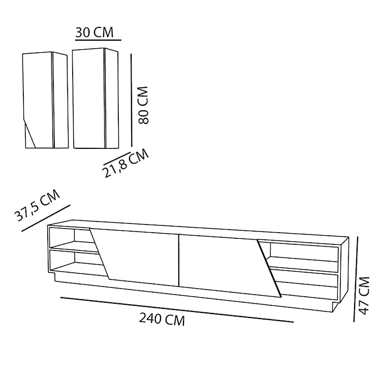 Szafka RTV Duetic z czarnymi frontami z dwiema szafkami naściennymi  - zdjęcie 7