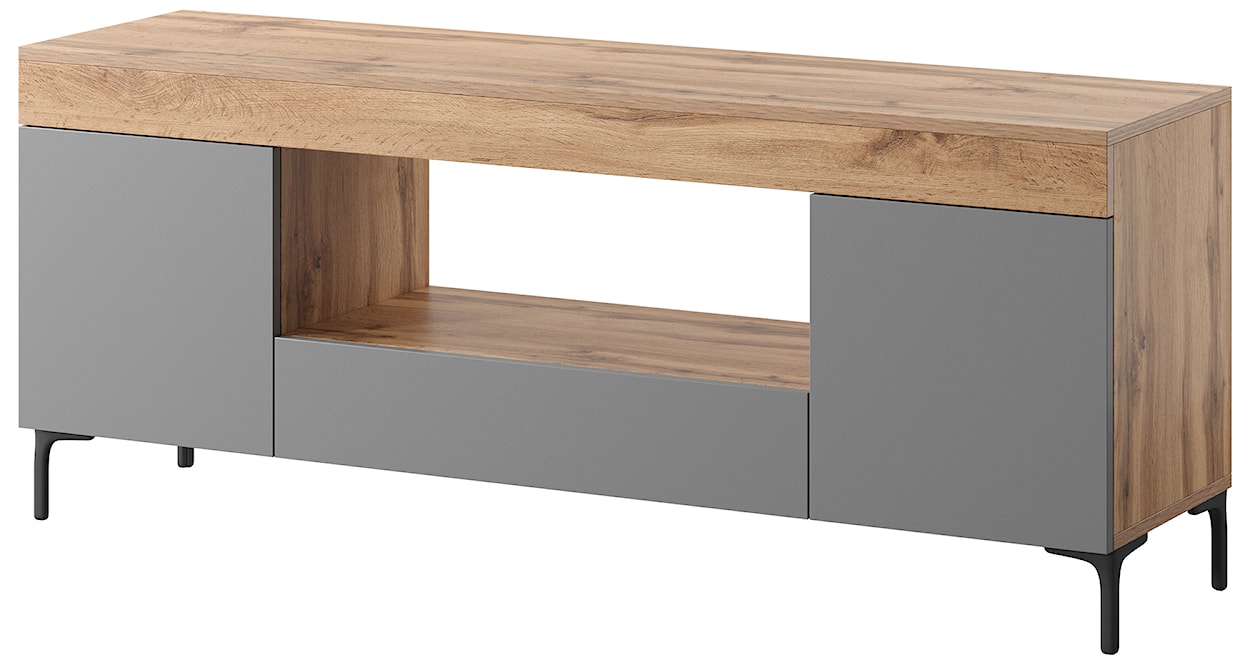 Szafka RTV Gusto 137 cm Dąb lancaster / szary mat z oświetleniem 