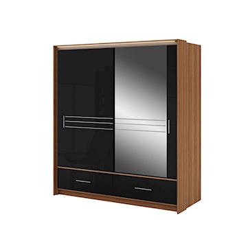 Szafa przesuwna z lustrem Primker 203x225x61 cm Śliwa / Czarny połysk