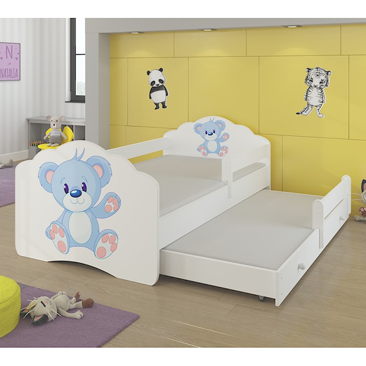 Łóżko dziecięce podwójne Ruhsen 160x80 cm Niebieski Miś z barierką  - zdjęcie 2