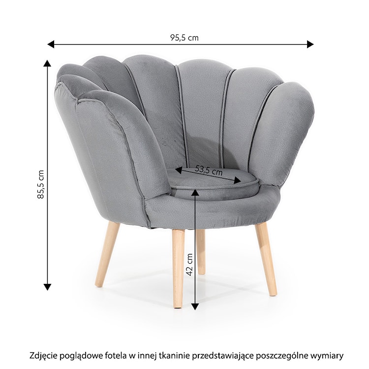 Fotel kubełkowy Transversa na drewnianych nogach szary welwet hydrofobowy  - zdjęcie 3