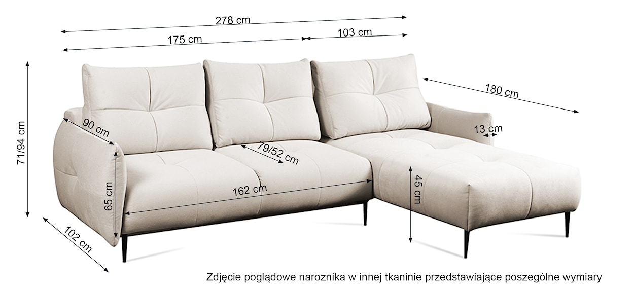 Narożnik z funkcją spania Gasogia z pojemnikiem szary lewostronny welur  - zdjęcie 5