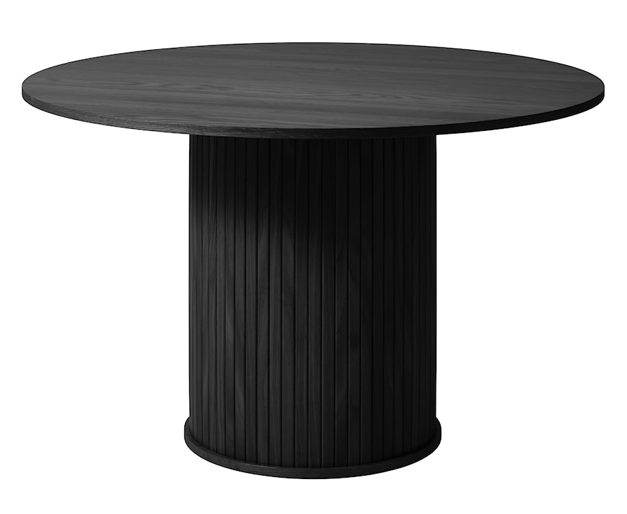 Stół okrągły Gativel 120 cm z okrągłą podstawą lamele dąb czarny