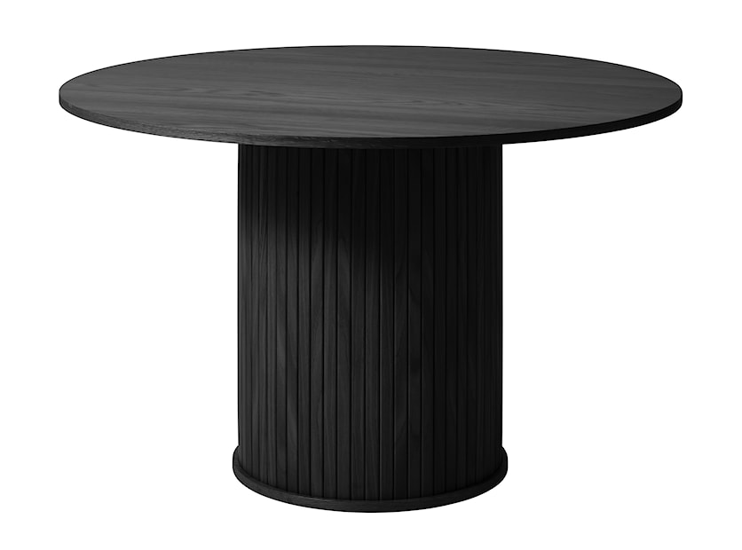 Stół okrągły Gativel 120 cm z okrągłą podstawą lamele dąb czarny 