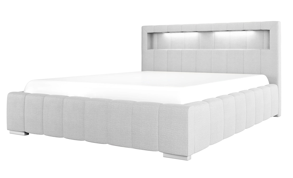 Łóżko tapicerowane Foenum 160x200 ze stelażem metalowym i pojemnikiem jasnoszare hydrofobowe