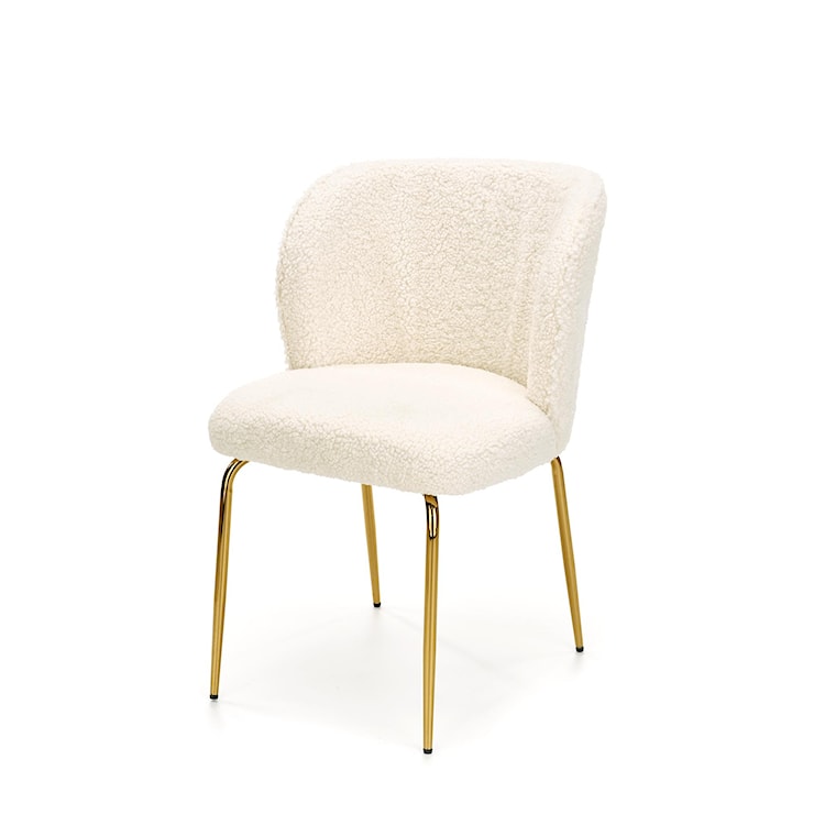 Krzesło tapicerowane Peyad tkanina beżowa bouclé na złotej podstawie