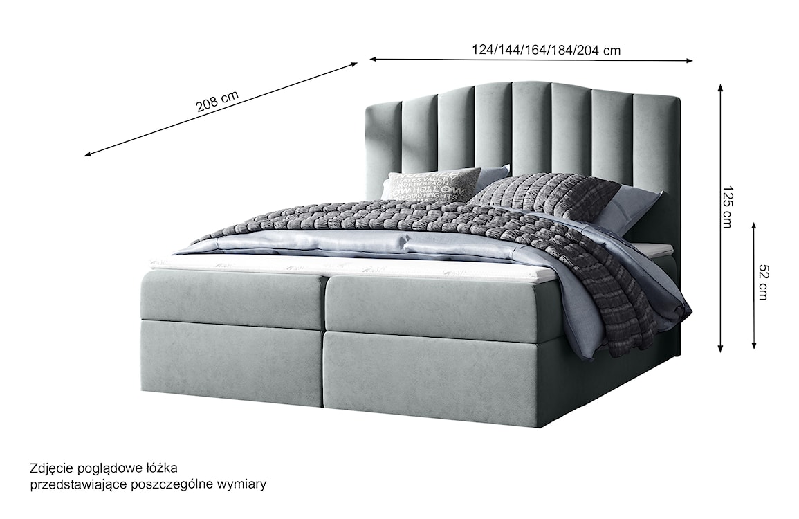 Łóżko kontynentalne Alcudia 140x200 z dwoma pojemnikami, materacem i topperem szare hydrofobowe  - zdjęcie 3