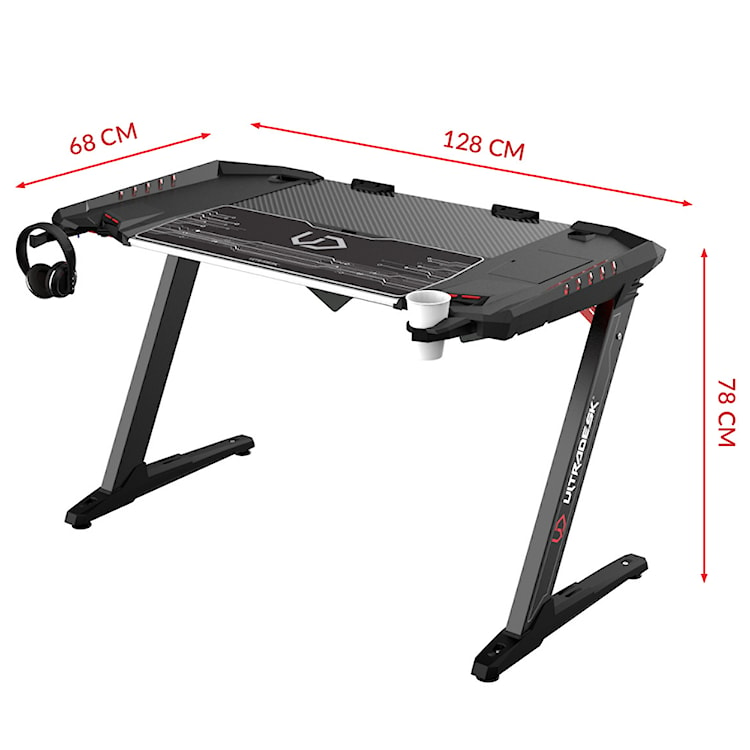 Biurko gamingowe Walkan 128x68 cm czarne  - zdjęcie 9