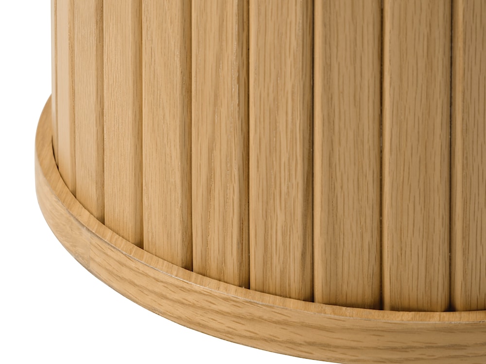 Okrągły stolik drewniany Gativel 90 cm z okrągłą podstawą lamele naturalny dąb  - zdjęcie 2
