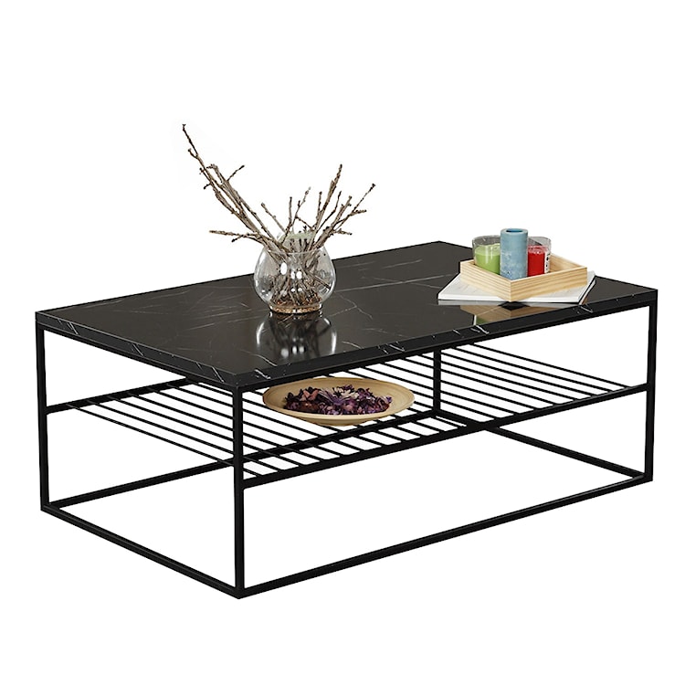 Stolik kawowy Etten z półką czarny marmur 55x95 cm  - zdjęcie 3