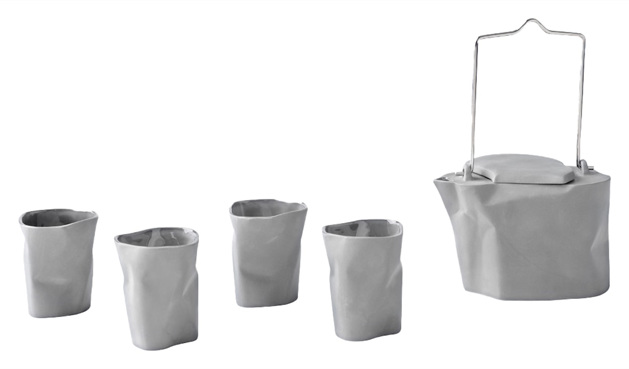 Zestaw do herbaty porcelanowy Pogięty szary 