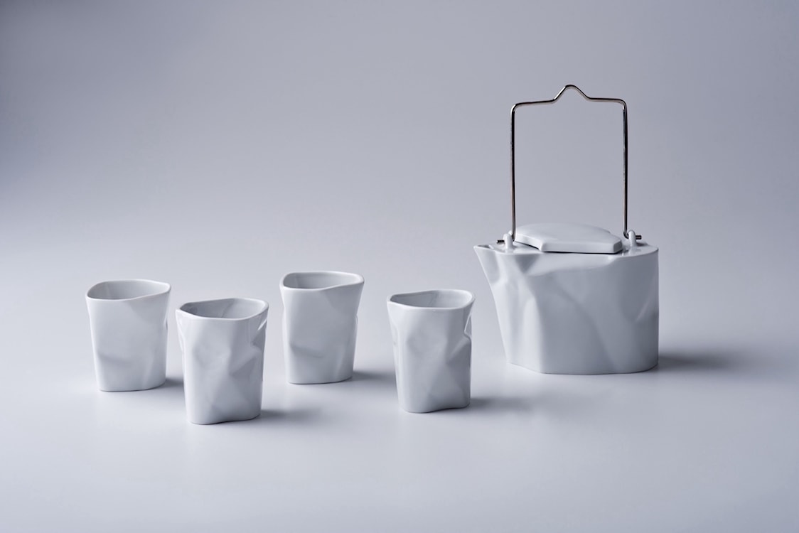 Zestaw do herbaty porcelanowy Pogięty biały 