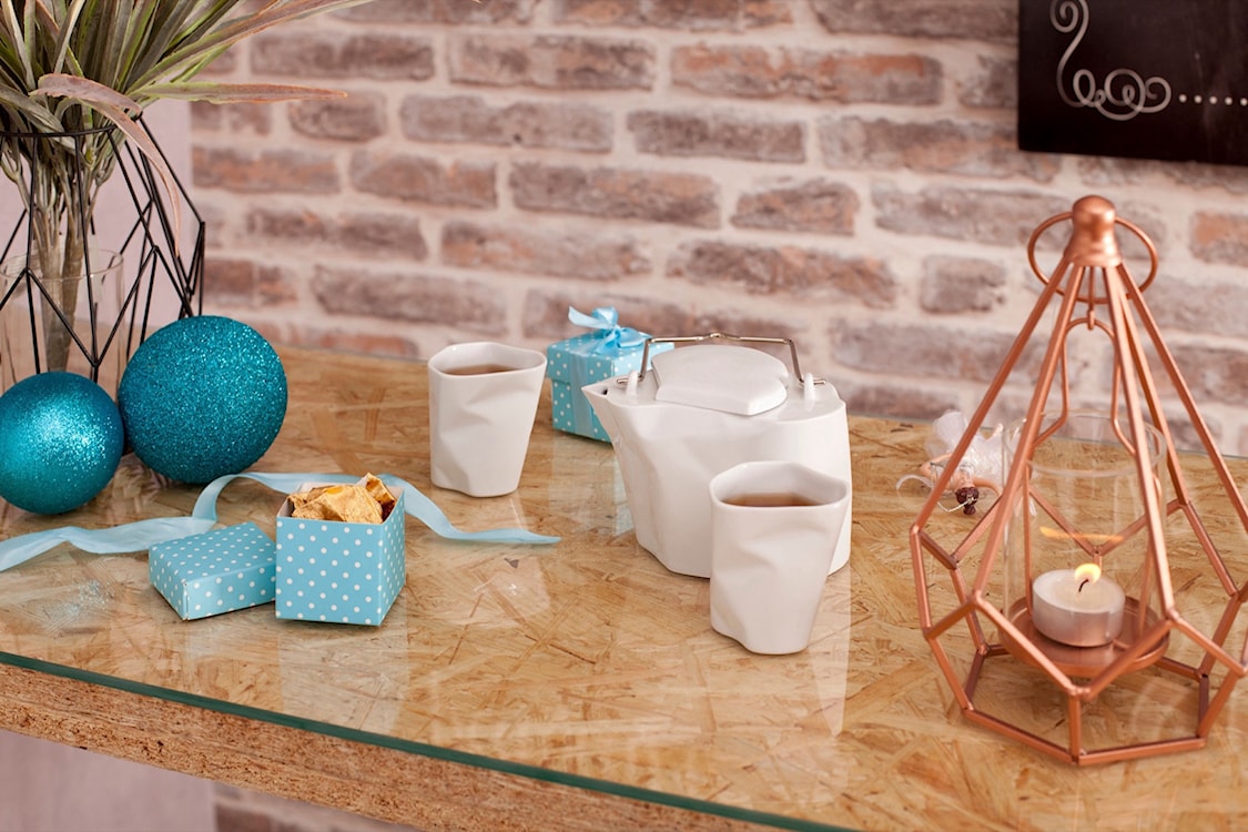 Zestaw do herbaty porcelanowy Pogięty biały  - zdjęcie 8