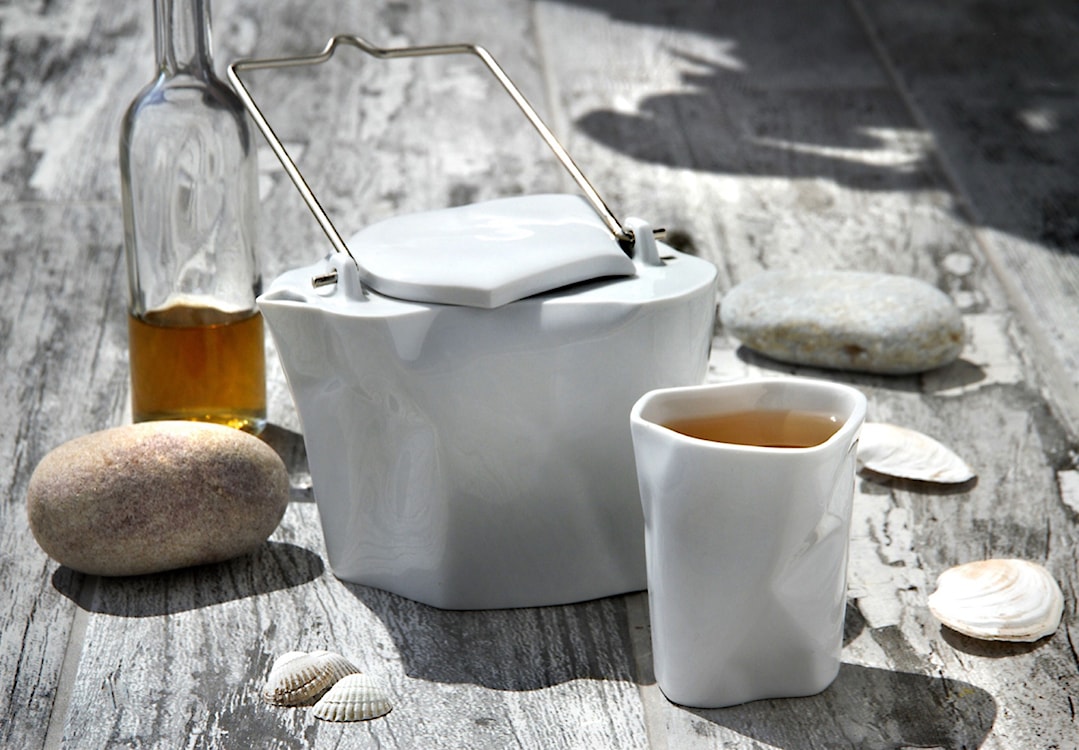 Zestaw do herbaty porcelanowy Pogięty biały  - zdjęcie 2
