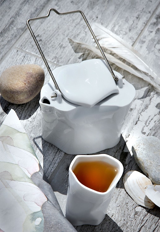 Zestaw do herbaty porcelanowy Pogięty biały  - zdjęcie 4
