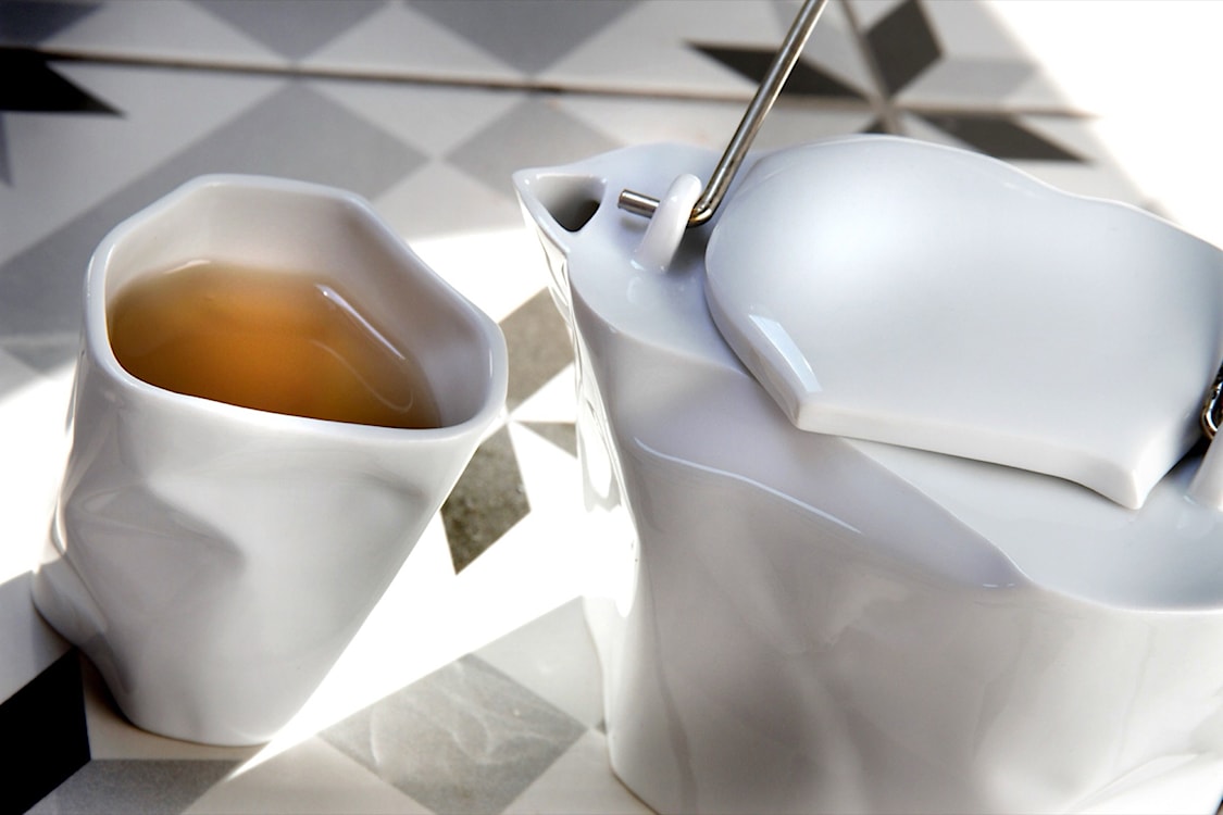 Zestaw do herbaty porcelanowy Pogięty biały  - zdjęcie 6