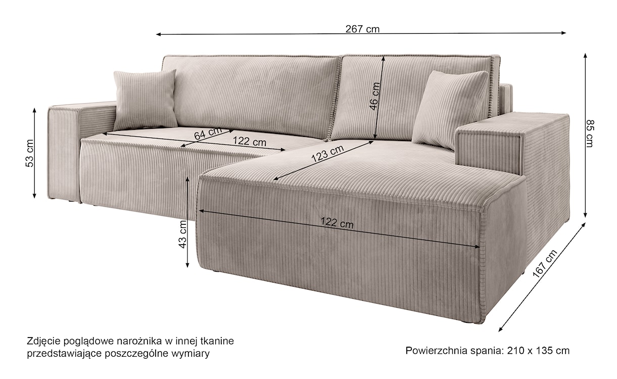 Narożnik z funkcją spania Farese New L-kształtny z pojemnikiem granatowy sztruks prawostronny  - zdjęcie 7