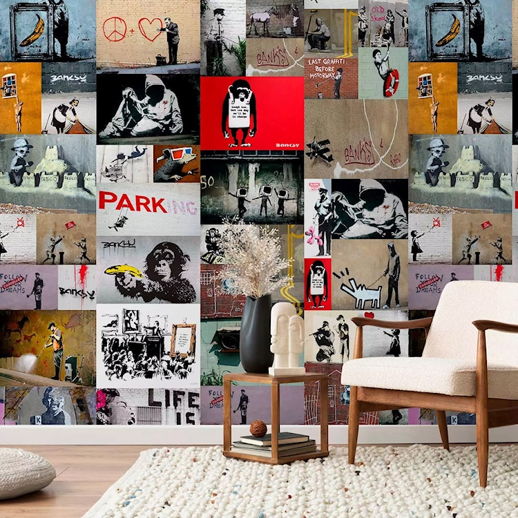 Tapeta Kolaż graffiti Banksy 1000x50 cm  - zdjęcie 2