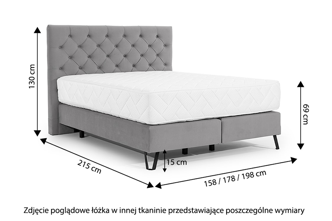 Łóżko kontynentalne 180x200 cm Piorneo granatowe welwet hydrofobowy  - zdjęcie 5