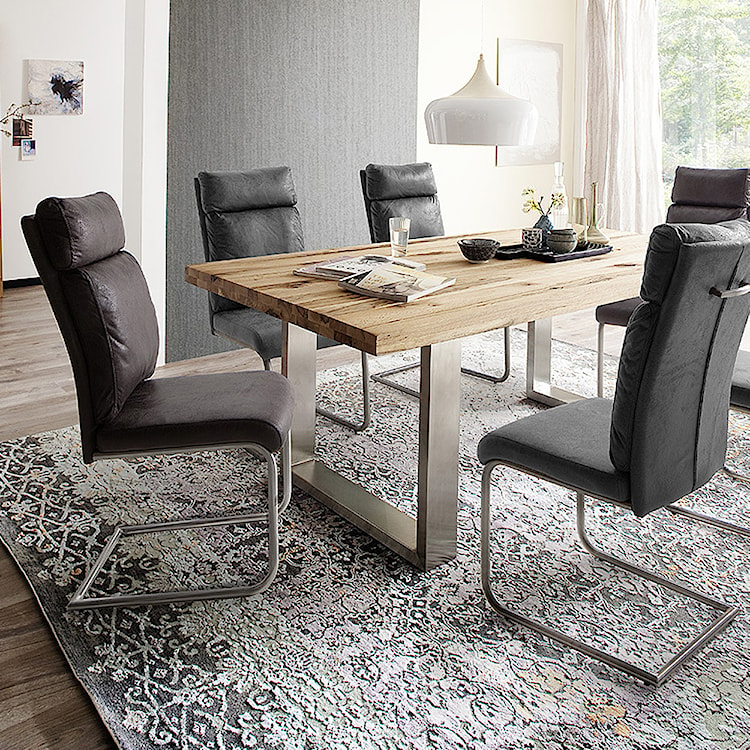 Zestaw dwóch krzeseł tapicerowanych na płozach Volutina szare ekoskóra  - zdjęcie 3