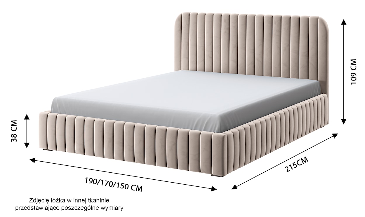 Łóżko tapicerowane Saliano kremowe 140x200 z pojemnikiem stelaż metalowy podnośnik gazowy welur  - zdjęcie 5