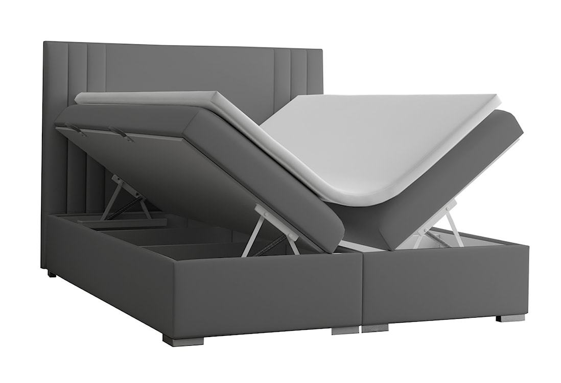 Łóżko kontynentalne 140x200 cm Monder z pojemnikami i topperem szare welur hydrofobowy  - zdjęcie 5