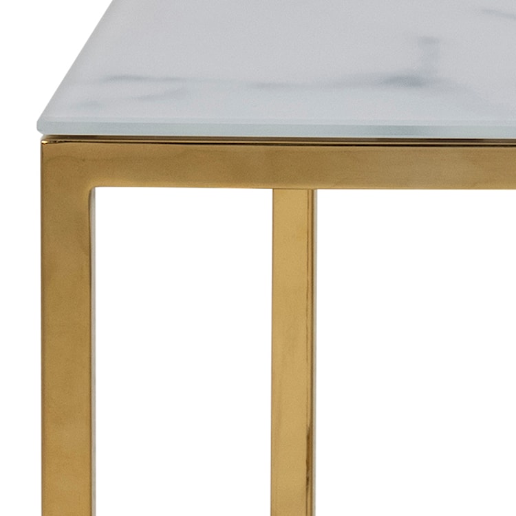 Stolik szklany Perqy z półką 60x90 cm biały ze złotą ramą  - zdjęcie 5