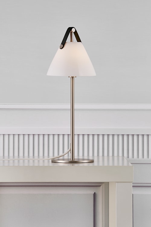 Lampa stołowa Strap srebrna ze skórzanym paskiem  - zdjęcie 6