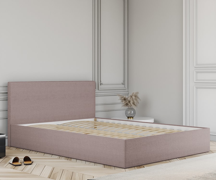 Łóżko tapicerowane 160x200 cm Campile z pojemnikiem różowe sztruks  - zdjęcie 4