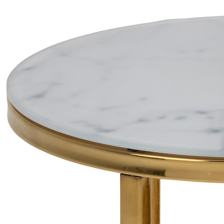 Zestaw stolików szklanych Perqy okrągłe białe ze złotą ramą  - zdjęcie 3