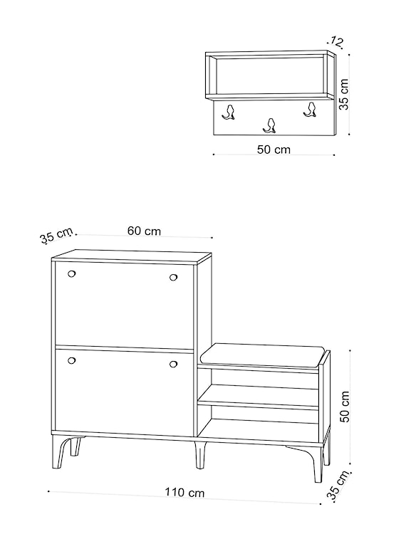 Zestaw do przedpokoju Pushioms z półką wiszącą dąb  - zdjęcie 5
