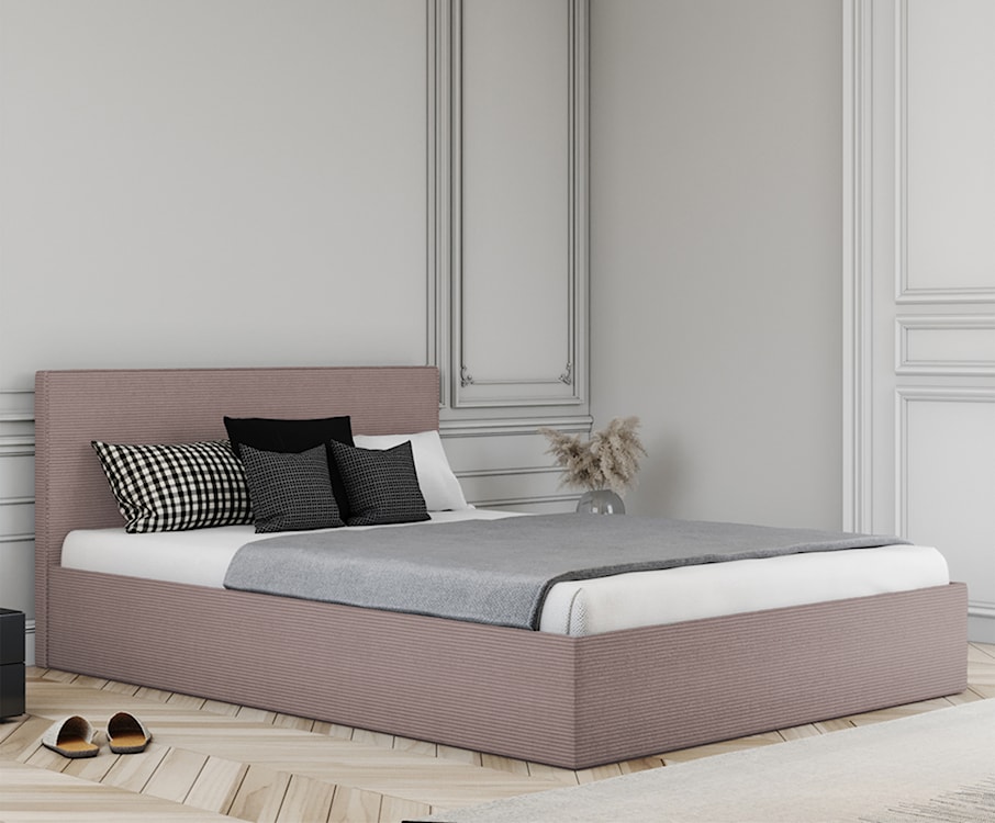 Łóżko tapicerowane 120x200 cm Campile z pojemnikiem różowe sztruks  - zdjęcie 2