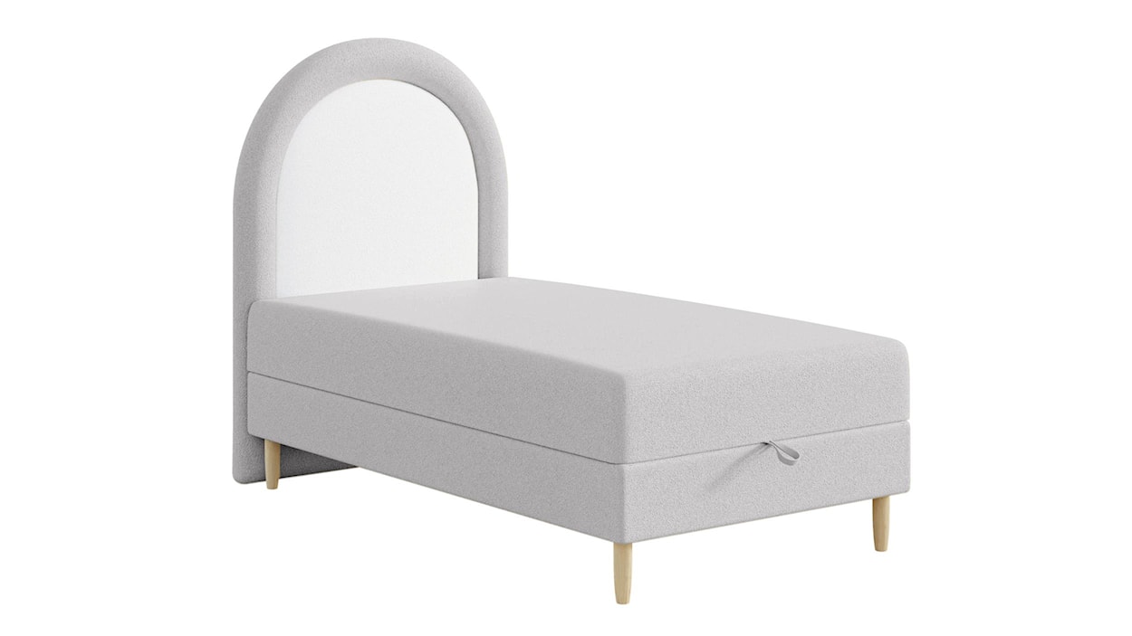 Łóżko kontynentalne dla dziecka 90x180 cm Asparetto z pojemnikiem jasnoszare w tkaninie boucle  - zdjęcie 5
