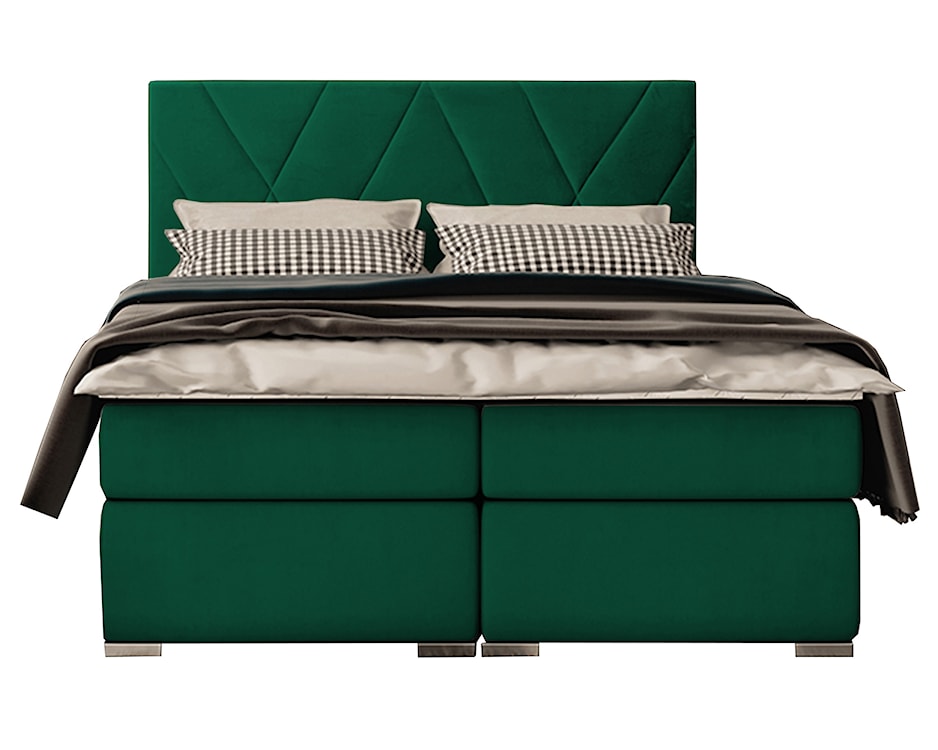 Łóżko kontynentalne 160x200 cm Korello z pojemnikami i topperem zielone welur hydrofobowy 