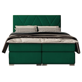 Łóżko kontynentalne 160x200 cm Korello z pojemnikami i topperem zielone welur hydrofobowy