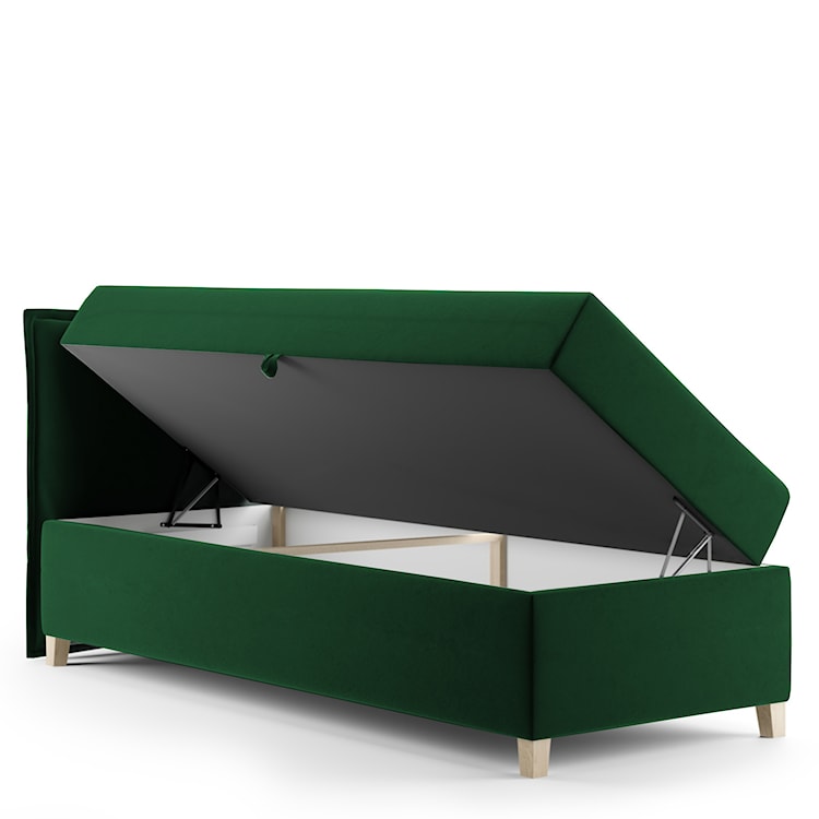 Łóżko kontynentalne 80x200 cm Froncle z pojemnikiem i topperem jednoosobowe zielone prawostronne  - zdjęcie 3