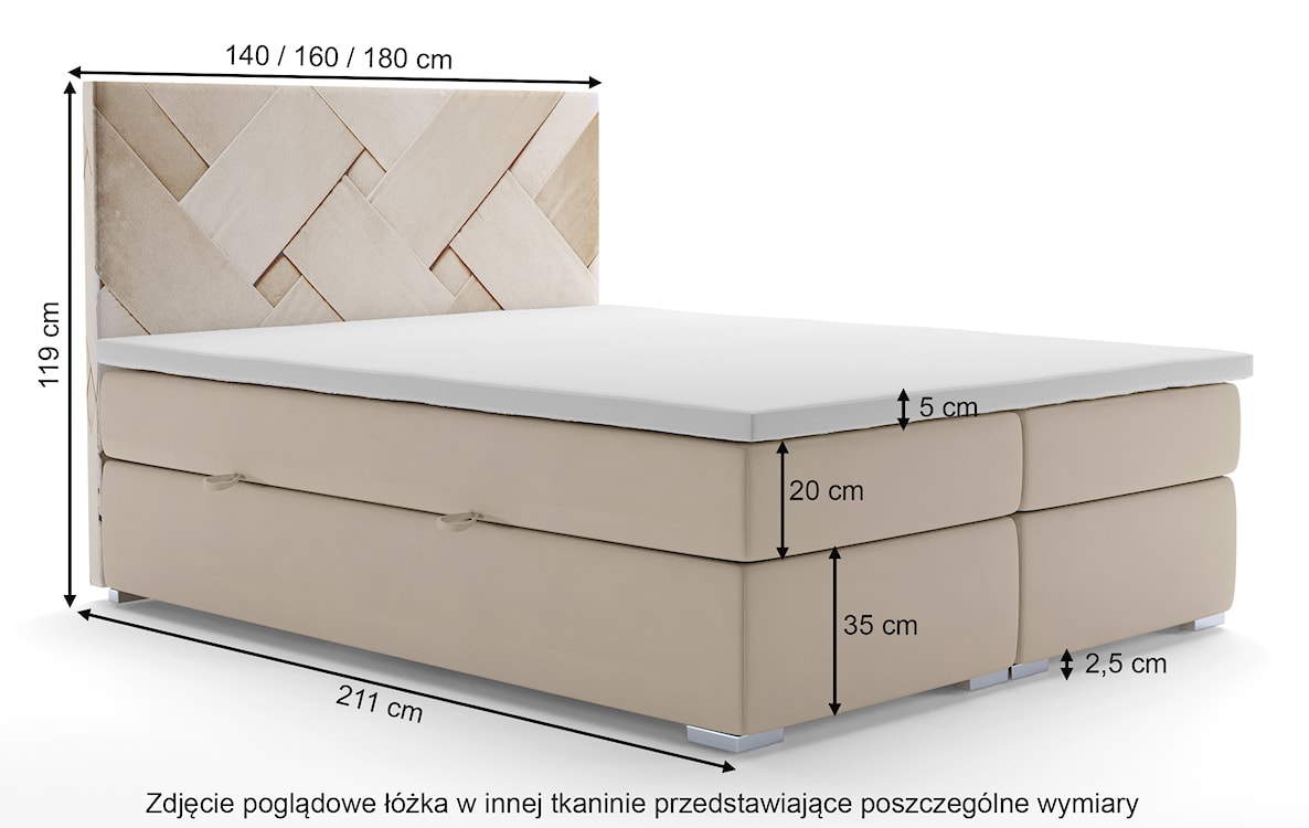 Łóżko kontynentalne 140x200 cm Lestrangie z pojemnikami i topperem musztardowe welur hydrofobowy  - zdjęcie 4