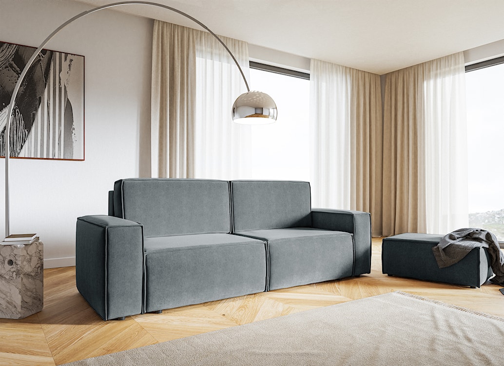 Pufa Copertino 65x90 cm szara welur hydrofobowy  - zdjęcie 2