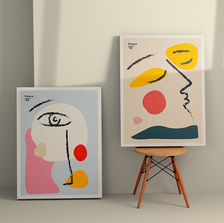 Zestaw dwóch obrazów na płótnie Dooleaches 70x50 cm kolorowe twarze  - zdjęcie 2
