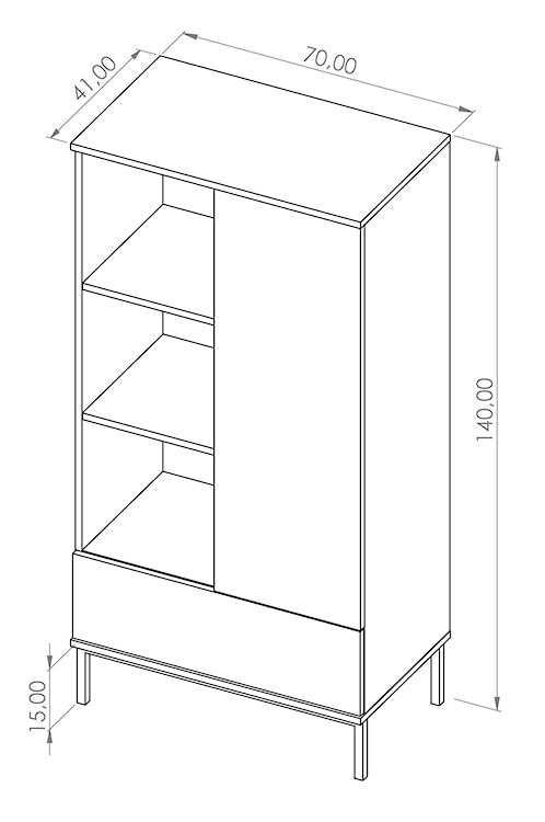 Regał zamykany Perila z otwartymi półkami i szufladą hikora  - zdjęcie 6