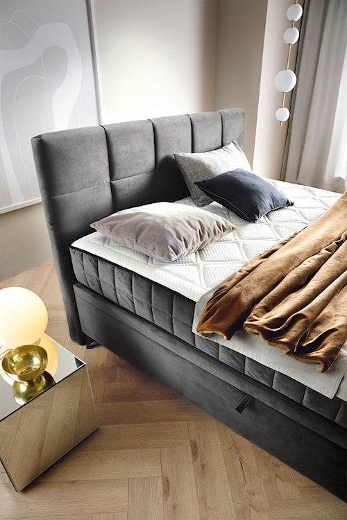 Łóżko kontynentalne 160x200 cm Beriano z pojemnikami i materacem popielate welur  - zdjęcie 3
