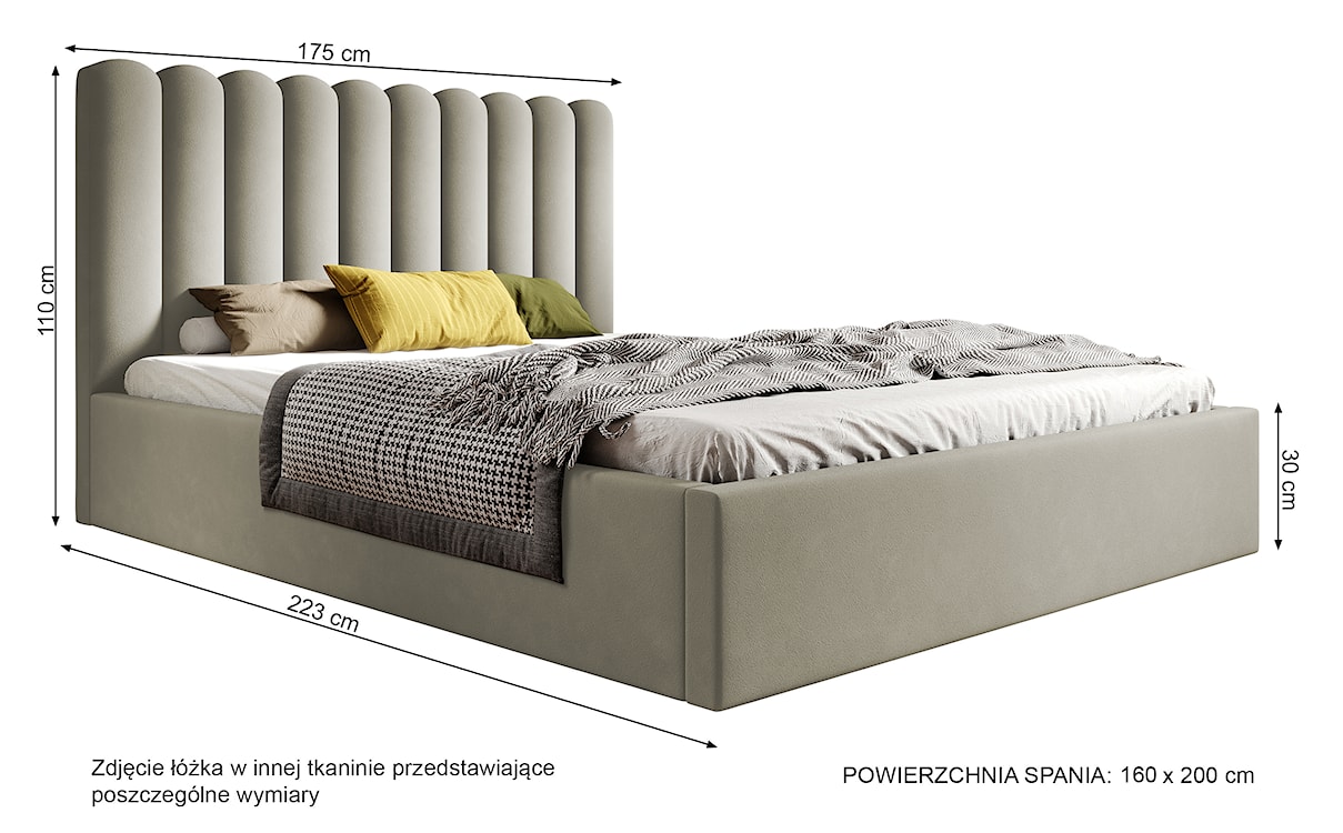 Łóżko tapicerowane 160x200 cm Motoba z pojemnikiem i drewnianym stelażem z podnośnikiem sprężynowym szare welur  - zdjęcie 6