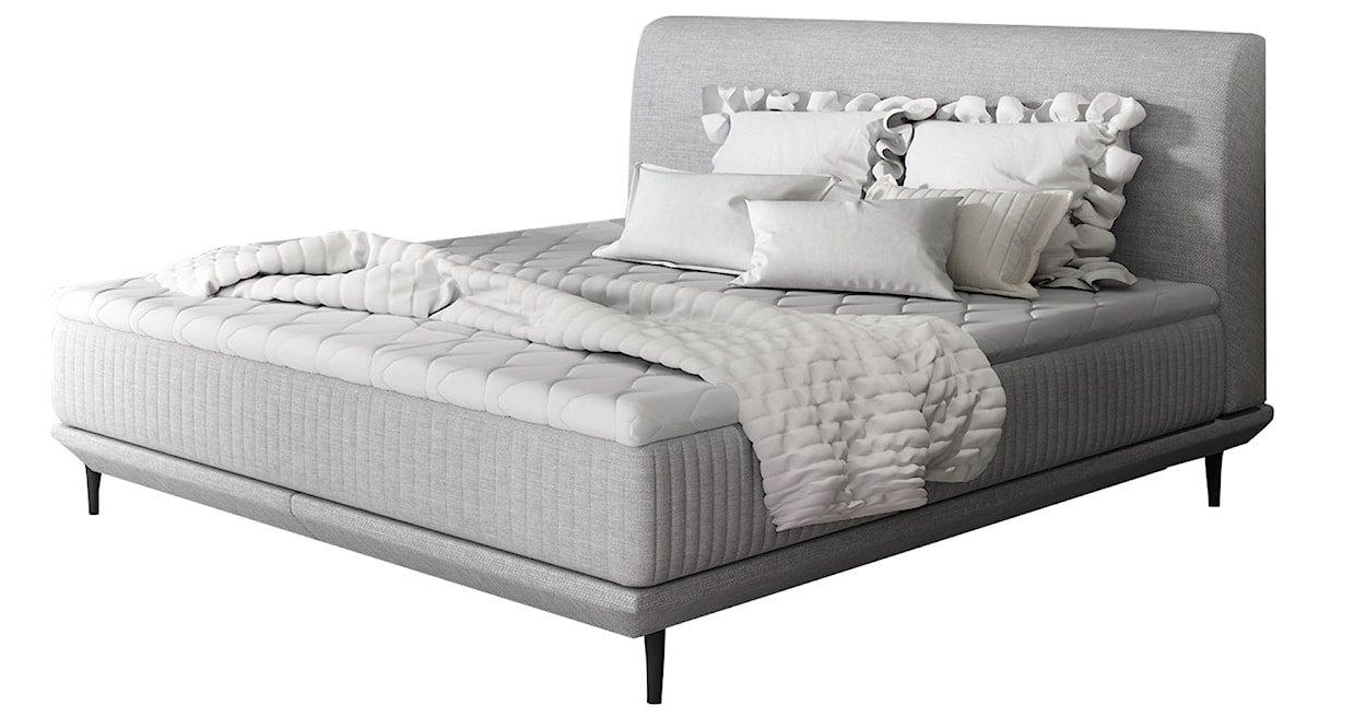 Łóżko tapicerowane Odelle 180x200 cm z materacem bonellowym i topperem jasnoszare plecionka 