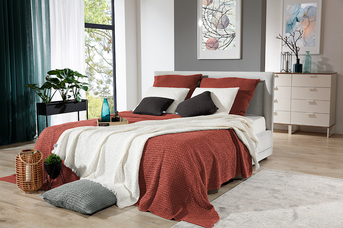 Narzuta na łóżko Alpinia bawełniana czerwona 180x260 cm  - zdjęcie 2