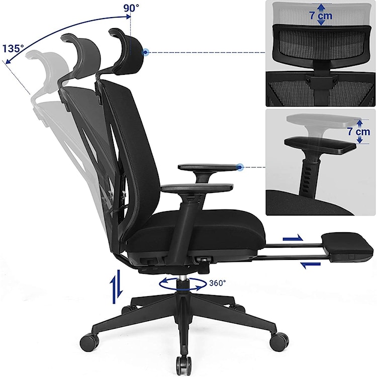 Fotel biurowy Fetro czarny z wysuwanym podnóżkiem  - zdjęcie 4