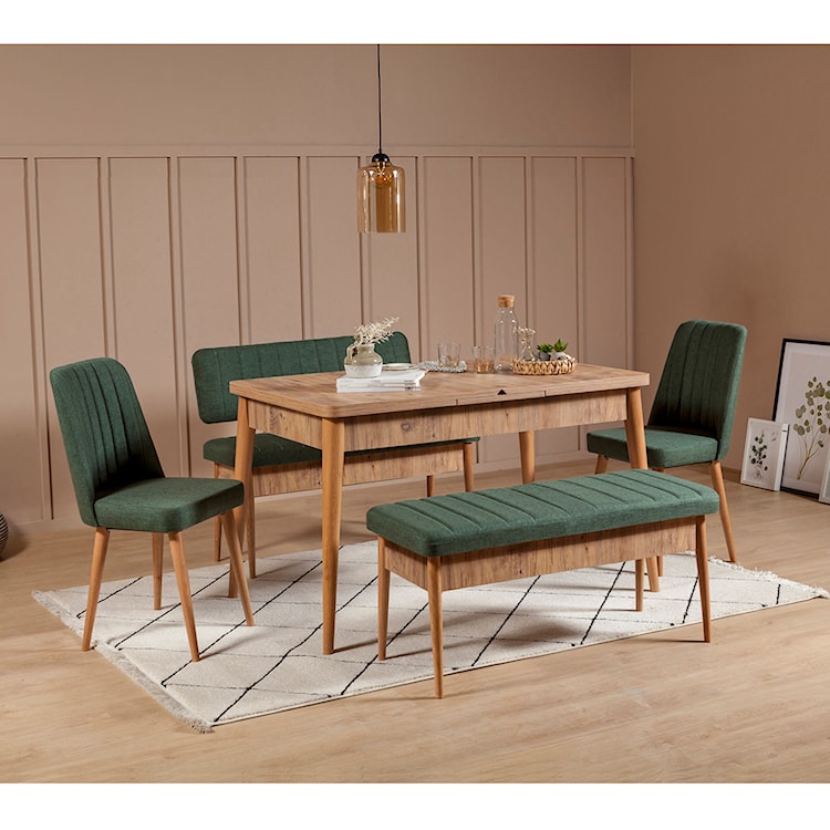 Stół z krzesłami Elioused x5 sosna/zielony  - zdjęcie 2